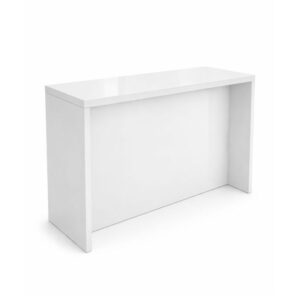 Weißer Brückentisch mit Blende und Stehhöhe 110 cm für Messeauftritte