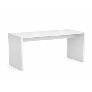 Weißer Brückentisch mit Sitzhöhe 75 cm und 180 cm Länge für Events und Messen