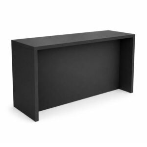 Großer schwarzer Brückentisch mit Blende für Events und Messen